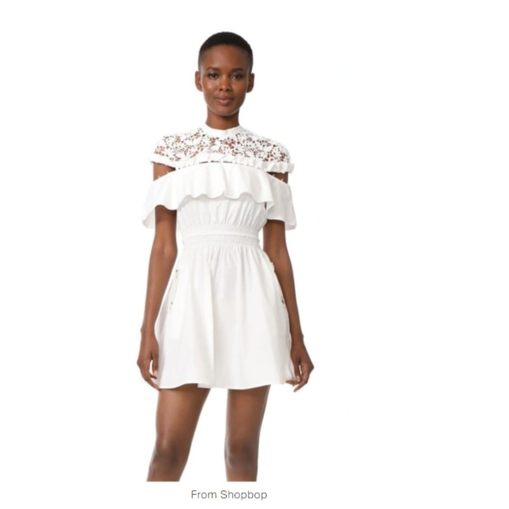Self Portrait Hudson Lace-yoke Ruffle Mini Dress, White